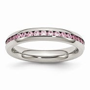 Stainless Steel 4mm October Pink CZ Ring