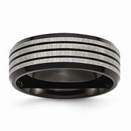 Stainless Steel Striped 8mm Black IP-plated Polished & Brushed Wedding Band