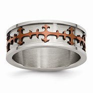 Stainless Steel Chocolate IP-plated Crosses Ring