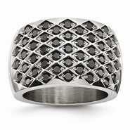 Stainless Steel Black CZs Polished Ring