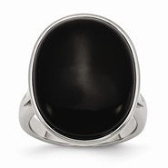 Stainless Steel Black Agate, Size 7, Jewelry Ring