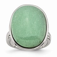 Stainless Steel Green Aventurine, Size 8, Jewelry Ring