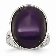 Stainless Steel Synthetic Amethyst, Size 8, Jewelry Ring