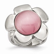 Stainless Steel Pink Cat's Eye Flower Ring