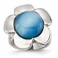 Stainless Steel Blue Agate Flower Ring
