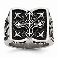 Stainless Steel Antiqued Cross Ring