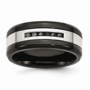 Stainless Steel Black IP-plated, Polished w/Black Diamonds 9mm Wedding Band