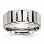 Stainless Steel w/Black IP-plated, w/Black Diamonds 9mm Brushed Wedding Band