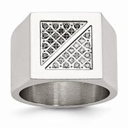 Stainless Steel Black & White Diamond Ring