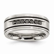 Stainless Steel Black IP-plated & Black Diamonds 9mm Wedding Band