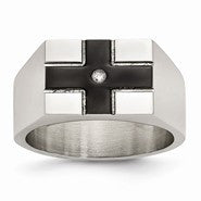 Stainless Steel Black-plated & Polished w/Diamond Ring