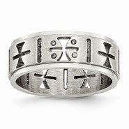 Stainless Steel Cutout Crosses w/Diamonds Ring