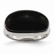 Stainless Steel Black Glass, Size 8, Jewelry Ring