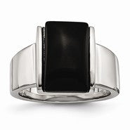 Stainless Steel Black Glass, Size 8, Jewelry Ring