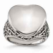 Stainless Steel Polished Heart, Size 7, Jewelry Ring
