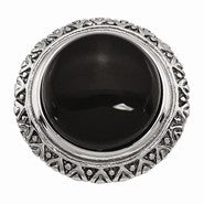 Stainless Steel Black Glass w/Textured Edge, Size 9, Jewelry Ring