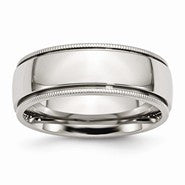 Stainless Steel Grooved and Beaded 8mm Polished Wedding Band