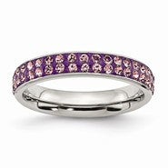 Stainless Steel 4mm Polished Light Purple Crystal Ring