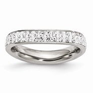 Stainless Steel 4mm Polished Crystal Wavy Ring