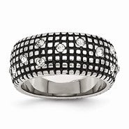 Stainless Steel Crystal Antiqued Ring