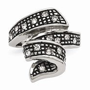Stainless Steel Crystal Antiqued Swirl Ring