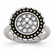 Stainless Steel CZ with Yellow IP-plated Accent Antiqued Ring