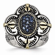 Stainless Steel Blue Glass with Yellow IP-plated Accent Antiqued Ring