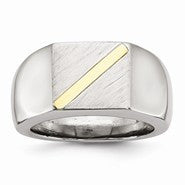 Stainless Steel with 14k Gold Stripe Signet Ring
