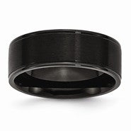 Stainless Steel Black IP-plated Grooved Polished & Brushed 8mm Wedding Band