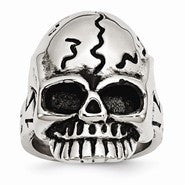 Stainless Steel Polished and Antiqued Skull Ring