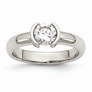 Stainless Steel Polished CZ Ring