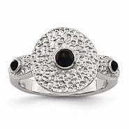 Stainless Steel Polished and Textured Black Onyx Ring