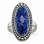 Stainless Steel Polished and Antiqued Blue Lapis Ring