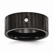 Stainless Steel Polished & Brushed Black IP-plated w/CZ Ring