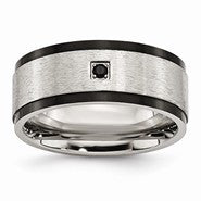 Stainless Steel Polished & Brushed Black IP-plated w/Black CZ Ring