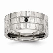 Stainless Steel Polished and Satin with Black CZ Ring