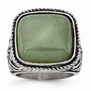 Stainless Steel Antiqued & Polished Chalcedony Aventurine Ring
