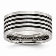 Stainless Steel Brushed Black Rubber 10mm Ring