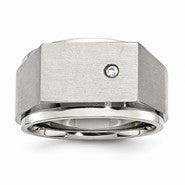 Stainless Steel Polished and Brushed CZ Signet Ring