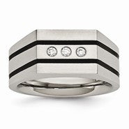 Stainless Steel Brushed Black IP-plated CZs Ring