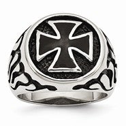 Stainless Steel Polished/Antiqued and Black IP-plated Ring
