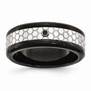 Stainless Steel Polished Black IP-plated Diamond 8mm Wedding Band
