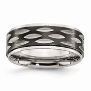 Stainless Steel Polished Black IP-plated 8mm Grooved Ring