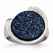 Stainless Steel Polished with Blue Druzy Stone Ring
