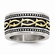 Stainless Steel Antiqued and Yellow IP-plated 13.25mm Ring