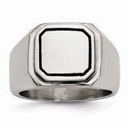 Stainless Steel Polished Black Enameled Ring