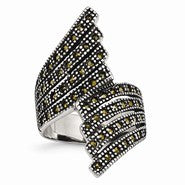 Stainless Steel Polished and Antiqued Marcasite Ring