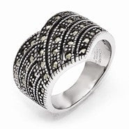 Stainless Steel Polished and Antiqued Marcasite Ring