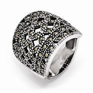 Stainless Steel Polished and Antiqued Marcasite Ring