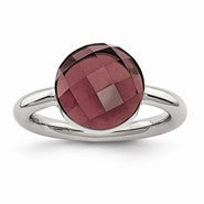 Stainless Steel Polished Maroon Glass Ring